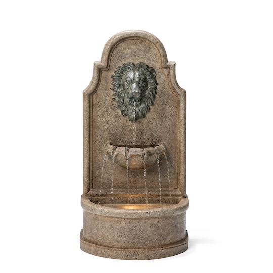 Glitzhome® 31" 3-Tier LED Faux Granite Lion Head Fountain